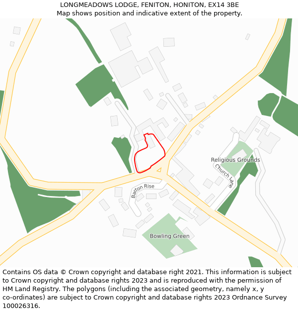 LONGMEADOWS LODGE, FENITON, HONITON, EX14 3BE: Location map and indicative extent of plot