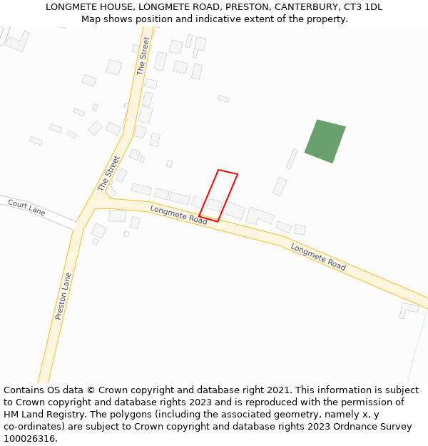 LONGMETE HOUSE, LONGMETE ROAD, PRESTON, CANTERBURY, CT3 1DL: Location map and indicative extent of plot