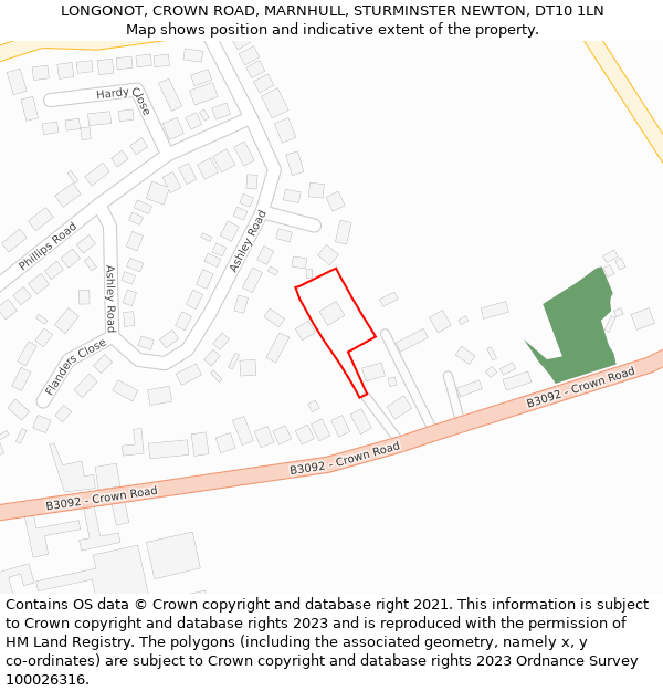 LONGONOT, CROWN ROAD, MARNHULL, STURMINSTER NEWTON, DT10 1LN: Location map and indicative extent of plot