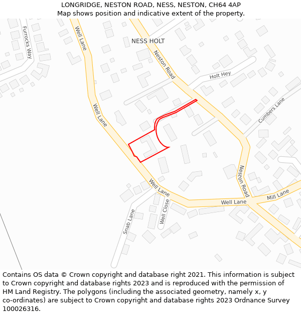 LONGRIDGE, NESTON ROAD, NESS, NESTON, CH64 4AP: Location map and indicative extent of plot