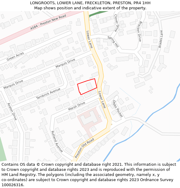 LONGROOTS, LOWER LANE, FRECKLETON, PRESTON, PR4 1HH: Location map and indicative extent of plot