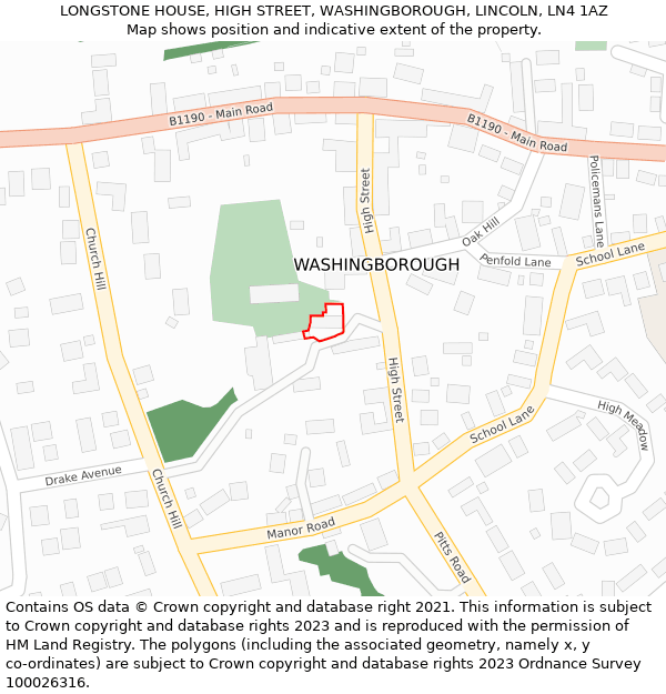 LONGSTONE HOUSE, HIGH STREET, WASHINGBOROUGH, LINCOLN, LN4 1AZ: Location map and indicative extent of plot