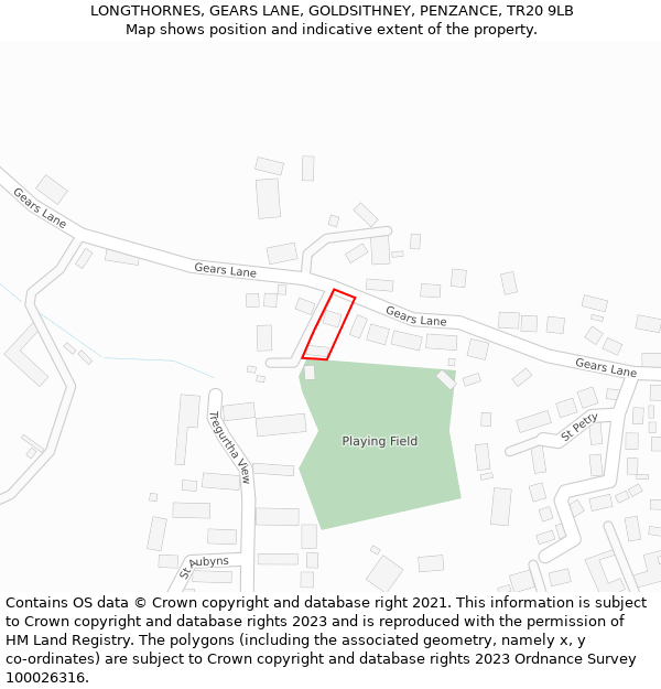 LONGTHORNES, GEARS LANE, GOLDSITHNEY, PENZANCE, TR20 9LB: Location map and indicative extent of plot