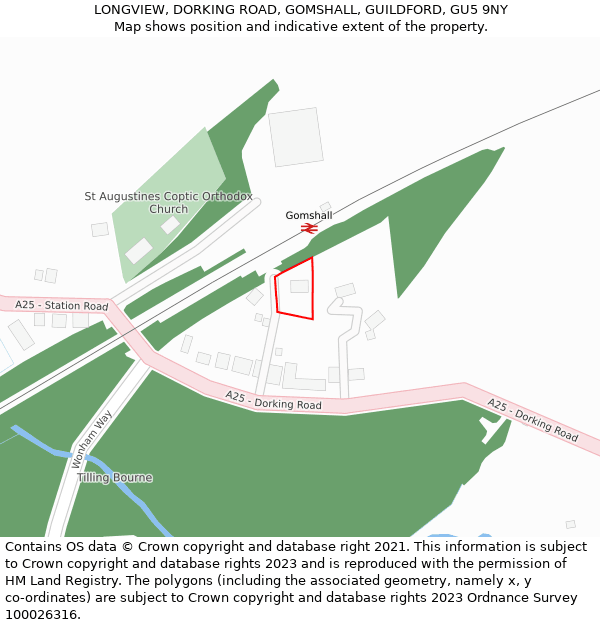 LONGVIEW, DORKING ROAD, GOMSHALL, GUILDFORD, GU5 9NY: Location map and indicative extent of plot