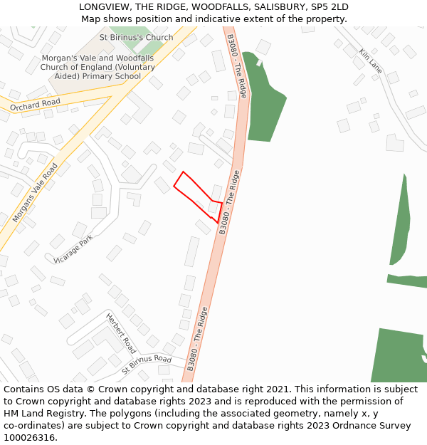 LONGVIEW, THE RIDGE, WOODFALLS, SALISBURY, SP5 2LD: Location map and indicative extent of plot