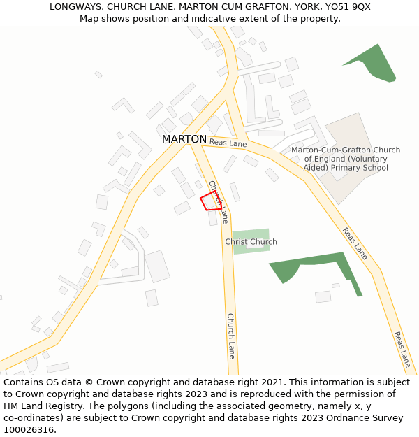 LONGWAYS, CHURCH LANE, MARTON CUM GRAFTON, YORK, YO51 9QX: Location map and indicative extent of plot