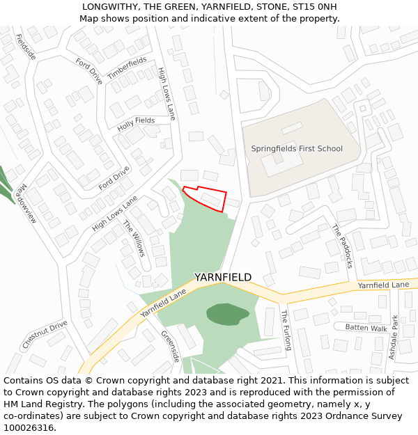 LONGWITHY, THE GREEN, YARNFIELD, STONE, ST15 0NH: Location map and indicative extent of plot