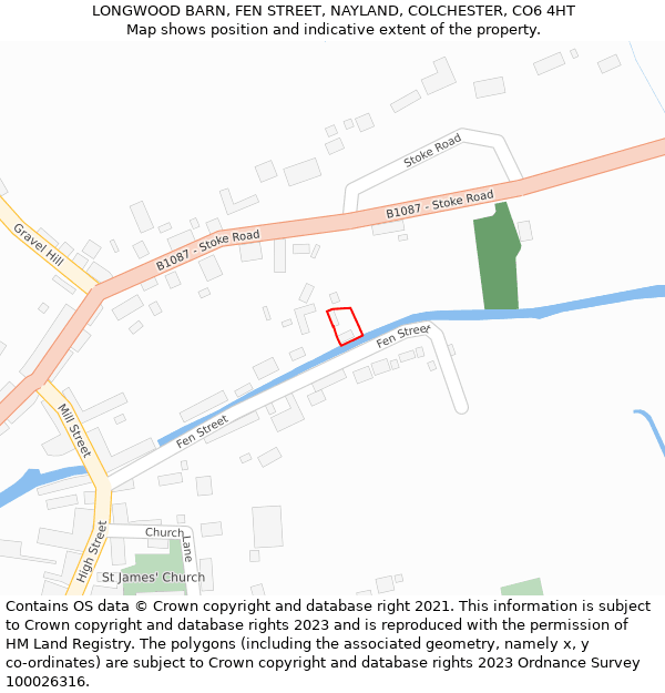 LONGWOOD BARN, FEN STREET, NAYLAND, COLCHESTER, CO6 4HT: Location map and indicative extent of plot