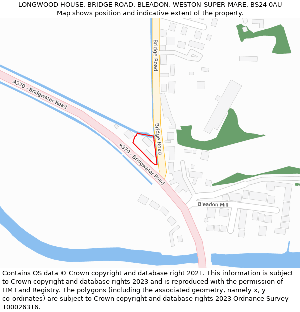 LONGWOOD HOUSE, BRIDGE ROAD, BLEADON, WESTON-SUPER-MARE, BS24 0AU: Location map and indicative extent of plot