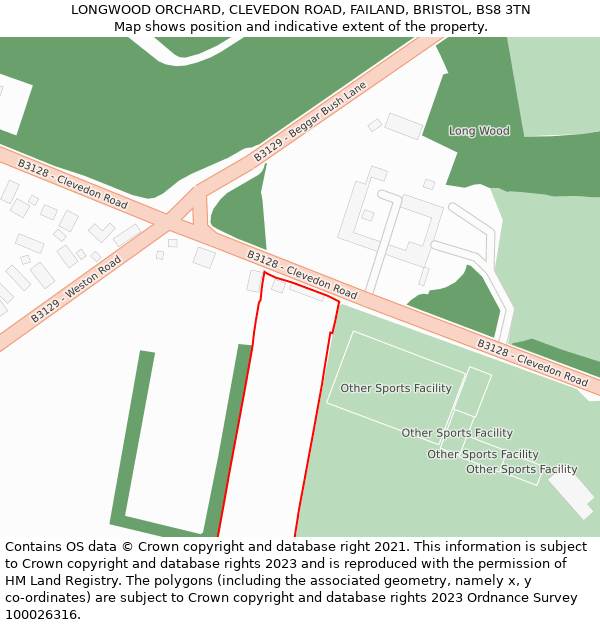 LONGWOOD ORCHARD, CLEVEDON ROAD, FAILAND, BRISTOL, BS8 3TN: Location map and indicative extent of plot