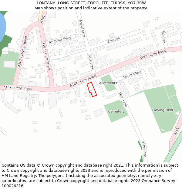 LONTANA, LONG STREET, TOPCLIFFE, THIRSK, YO7 3RW: Location map and indicative extent of plot