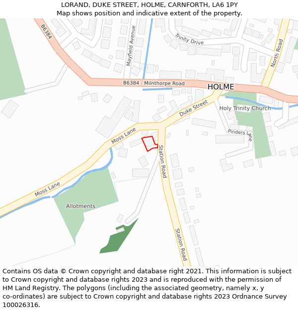 LORAND, DUKE STREET, HOLME, CARNFORTH, LA6 1PY: Location map and indicative extent of plot