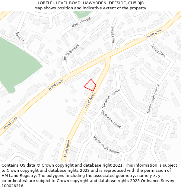 LORELEI, LEVEL ROAD, HAWARDEN, DEESIDE, CH5 3JR: Location map and indicative extent of plot