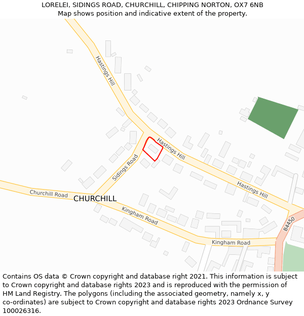 LORELEI, SIDINGS ROAD, CHURCHILL, CHIPPING NORTON, OX7 6NB: Location map and indicative extent of plot