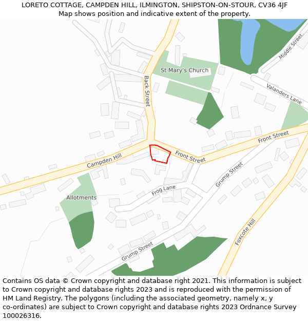 LORETO COTTAGE, CAMPDEN HILL, ILMINGTON, SHIPSTON-ON-STOUR, CV36 4JF: Location map and indicative extent of plot