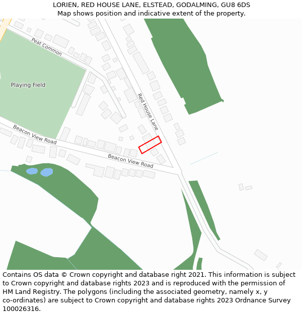 LORIEN, RED HOUSE LANE, ELSTEAD, GODALMING, GU8 6DS: Location map and indicative extent of plot