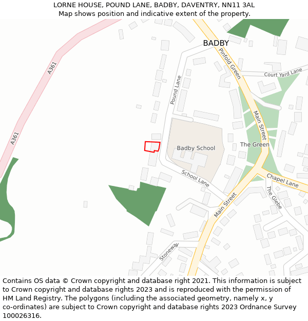 LORNE HOUSE, POUND LANE, BADBY, DAVENTRY, NN11 3AL: Location map and indicative extent of plot