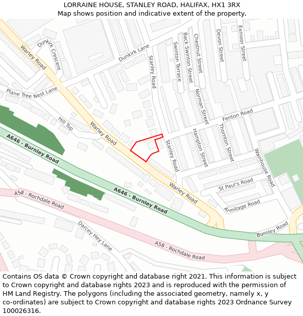LORRAINE HOUSE, STANLEY ROAD, HALIFAX, HX1 3RX: Location map and indicative extent of plot