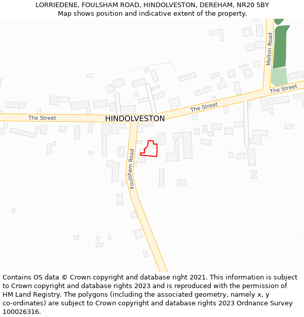 LORRIEDENE, FOULSHAM ROAD, HINDOLVESTON, DEREHAM, NR20 5BY: Location map and indicative extent of plot