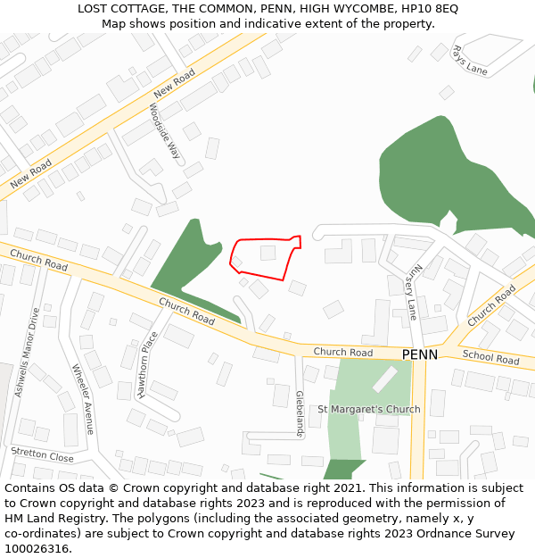 LOST COTTAGE, THE COMMON, PENN, HIGH WYCOMBE, HP10 8EQ: Location map and indicative extent of plot