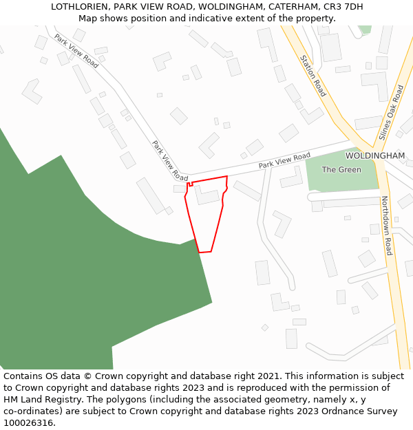 LOTHLORIEN, PARK VIEW ROAD, WOLDINGHAM, CATERHAM, CR3 7DH: Location map and indicative extent of plot