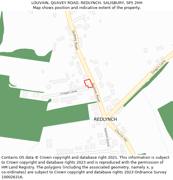 LOUVAIN, QUAVEY ROAD, REDLYNCH, SALISBURY, SP5 2HH: Location map and indicative extent of plot