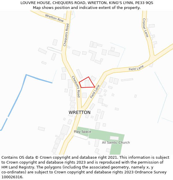LOUVRE HOUSE, CHEQUERS ROAD, WRETTON, KING'S LYNN, PE33 9QS: Location map and indicative extent of plot