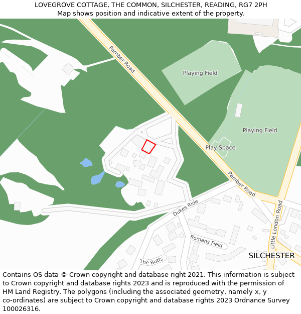 LOVEGROVE COTTAGE, THE COMMON, SILCHESTER, READING, RG7 2PH: Location map and indicative extent of plot