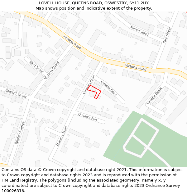 LOVELL HOUSE, QUEENS ROAD, OSWESTRY, SY11 2HY: Location map and indicative extent of plot