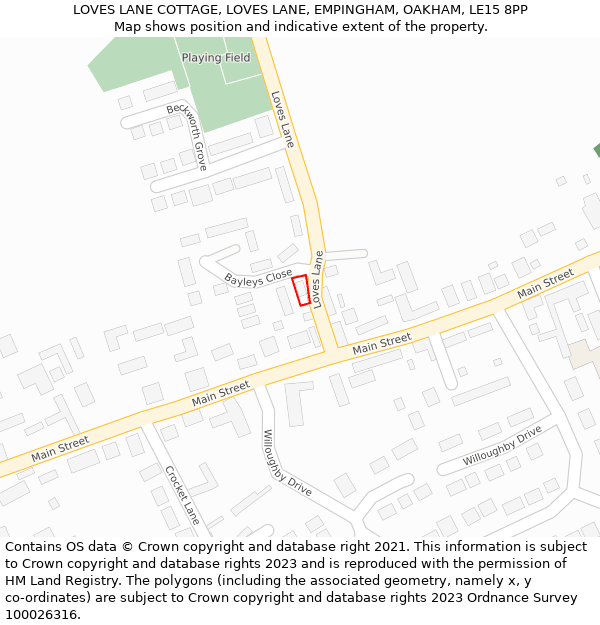 LOVES LANE COTTAGE, LOVES LANE, EMPINGHAM, OAKHAM, LE15 8PP: Location map and indicative extent of plot