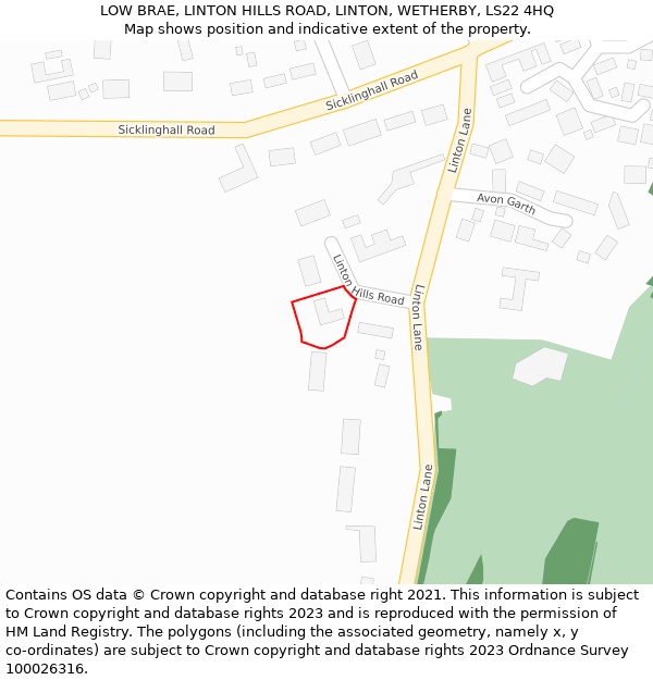 LOW BRAE, LINTON HILLS ROAD, LINTON, WETHERBY, LS22 4HQ: Location map and indicative extent of plot