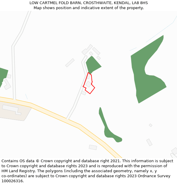 LOW CARTMEL FOLD BARN, CROSTHWAITE, KENDAL, LA8 8HS: Location map and indicative extent of plot