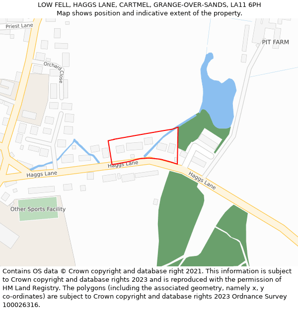 LOW FELL, HAGGS LANE, CARTMEL, GRANGE-OVER-SANDS, LA11 6PH: Location map and indicative extent of plot