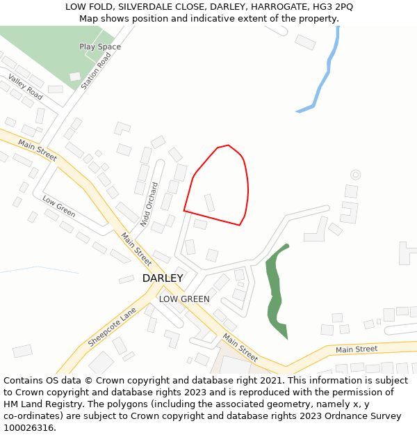 LOW FOLD, SILVERDALE CLOSE, DARLEY, HARROGATE, HG3 2PQ: Location map and indicative extent of plot