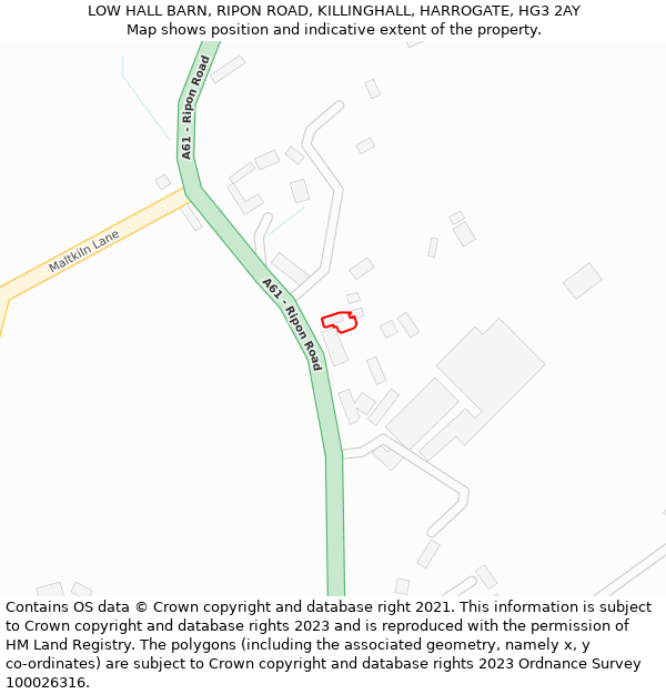 LOW HALL BARN, RIPON ROAD, KILLINGHALL, HARROGATE, HG3 2AY: Location map and indicative extent of plot