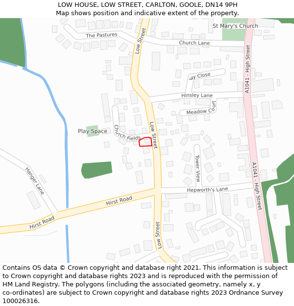 LOW HOUSE, LOW STREET, CARLTON, GOOLE, DN14 9PH: Location map and indicative extent of plot