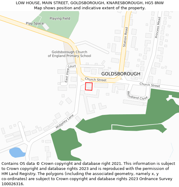 LOW HOUSE, MAIN STREET, GOLDSBOROUGH, KNARESBOROUGH, HG5 8NW: Location map and indicative extent of plot