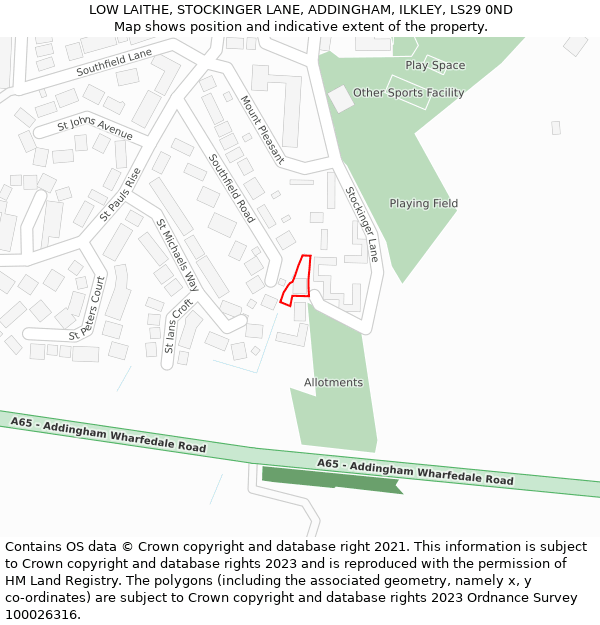 LOW LAITHE, STOCKINGER LANE, ADDINGHAM, ILKLEY, LS29 0ND: Location map and indicative extent of plot