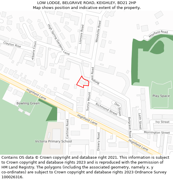 LOW LODGE, BELGRAVE ROAD, KEIGHLEY, BD21 2HP: Location map and indicative extent of plot