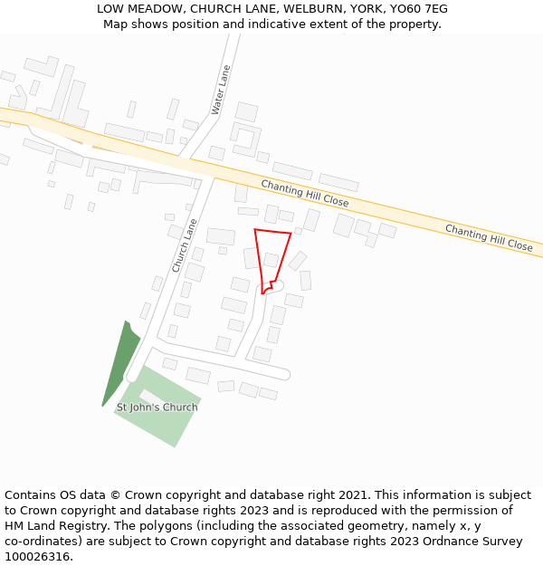 LOW MEADOW, CHURCH LANE, WELBURN, YORK, YO60 7EG: Location map and indicative extent of plot