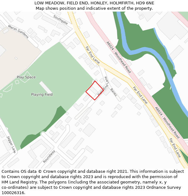 LOW MEADOW, FIELD END, HONLEY, HOLMFIRTH, HD9 6NE: Location map and indicative extent of plot