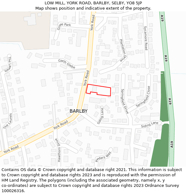 LOW MILL, YORK ROAD, BARLBY, SELBY, YO8 5JP: Location map and indicative extent of plot