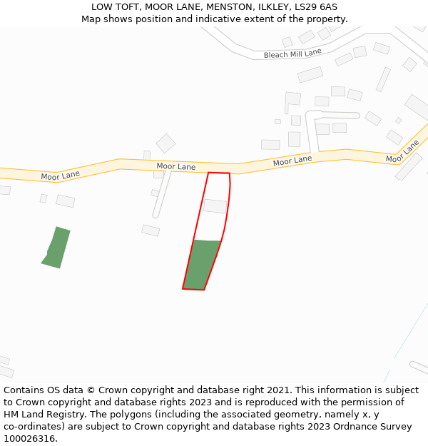 LOW TOFT, MOOR LANE, MENSTON, ILKLEY, LS29 6AS: Location map and indicative extent of plot