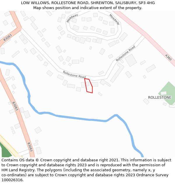 LOW WILLOWS, ROLLESTONE ROAD, SHREWTON, SALISBURY, SP3 4HG: Location map and indicative extent of plot