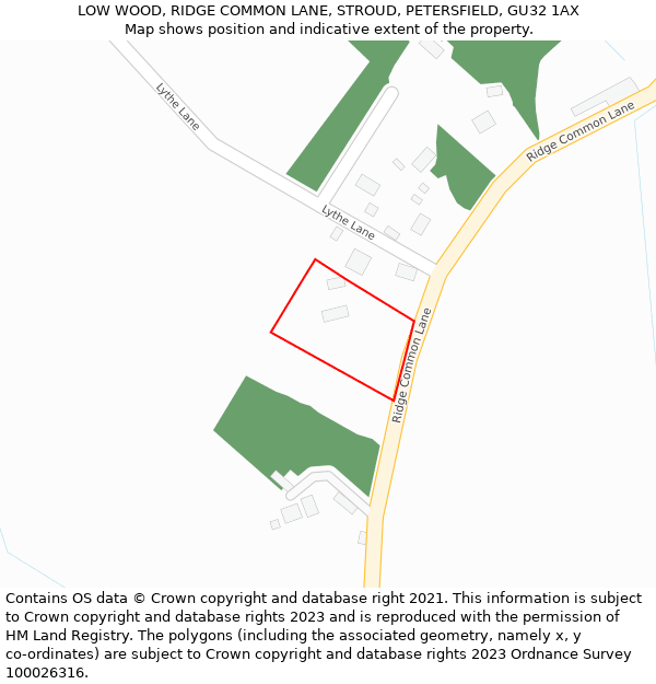 LOW WOOD, RIDGE COMMON LANE, STROUD, PETERSFIELD, GU32 1AX: Location map and indicative extent of plot