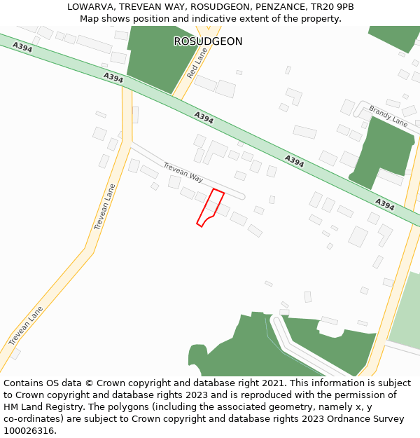 LOWARVA, TREVEAN WAY, ROSUDGEON, PENZANCE, TR20 9PB: Location map and indicative extent of plot