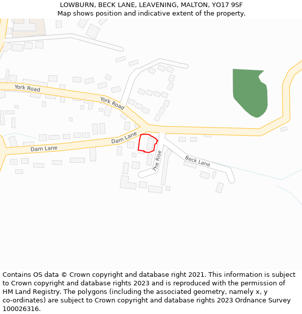 LOWBURN, BECK LANE, LEAVENING, MALTON, YO17 9SF: Location map and indicative extent of plot