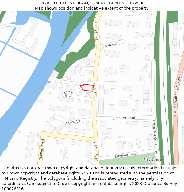 LOWBURY, CLEEVE ROAD, GORING, READING, RG8 9BT: Location map and indicative extent of plot