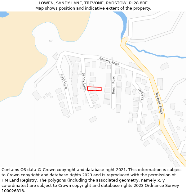 LOWEN, SANDY LANE, TREVONE, PADSTOW, PL28 8RE: Location map and indicative extent of plot