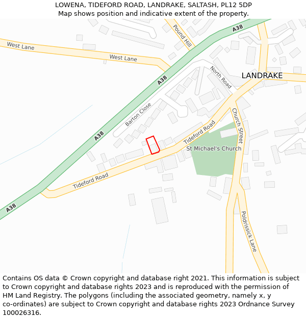 LOWENA, TIDEFORD ROAD, LANDRAKE, SALTASH, PL12 5DP: Location map and indicative extent of plot